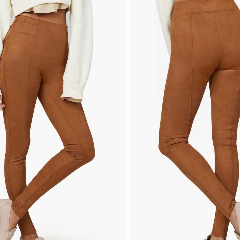 NWT SPANX Petite Small High-Waisted Faux Suede Leggings - rich caramel